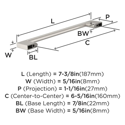 Amerock 10BX37133G10 | Satin Nickel Cabinet Pull | 6-5/16 inch (160mm) Center-to-Center | 10 Pack | Cityscape | Furniture Hardware