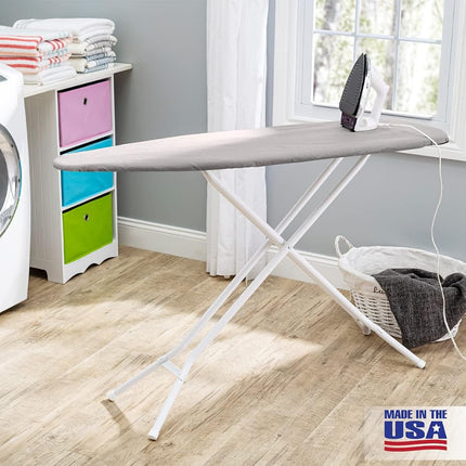 Tabla de planchar de tamaño completo fabricada en EE. UU. por Seymour Home Products (Gris claro) | Incluye funda y acolchado | Tabla de planchar con 4 patas de acero para soporte adicional | Cuenta con parte superior perforada para el flujo de vapor