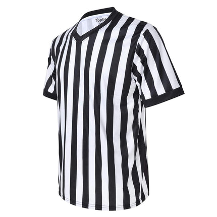 TOPTIE Sporting Goods Men's Referee Shirt Official V-Neck Black & White Stripe Jersey-L