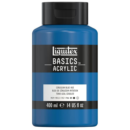Pintura Acrílica Liquitex BASICS, Botella de 400ml (13.5-oz), Tonalidad Azul Cerúleo