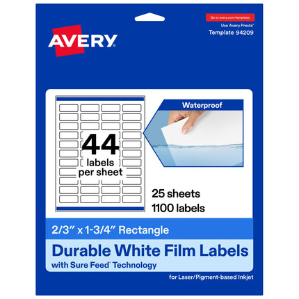 Avery Durable Waterproof Rectangle Labels with Sur