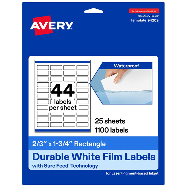Avery Durable Waterproof Rectangle Labels with Sur