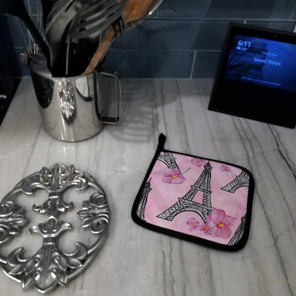 Caroline's Treasures BB7511PTHD Watercolor Pink Flowers and Eiffel Tower Pair of Pot Holders, 7.5HX7.5W, Multicolor