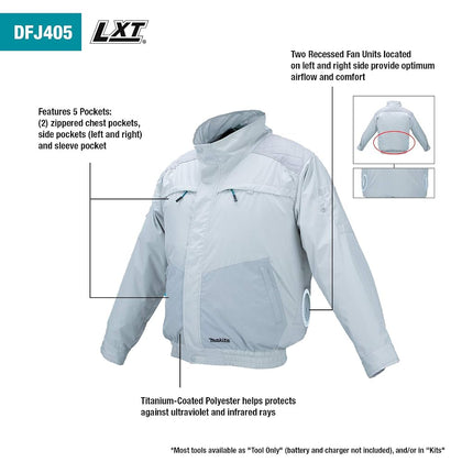 Makita DFJ405Z3XL 18V LXT® Lithium-Ion Cordless UV Resistant Fan Jacket, Jacket Only (3XL)