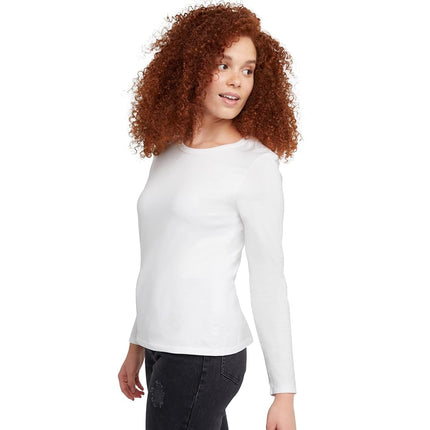 Hanes Women's Originals Long Sleeve Cotton T-Shirt, Lightweight Crewneck Tee, Modern Fit, White, M