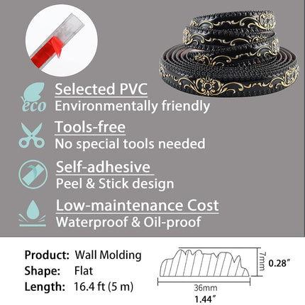 Ribete flexible para pared | Diseño autoadhesivo de despegar y pegar | Molduras de corona para gabinetes, marcos de espejo, bordes de pared, decoración del hogar, 5m x 36mm
