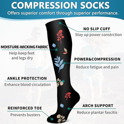 Bluemaple 6 Pack Copper Compression Socks for Women and Men Circulation-Best Support for Medical, Running,Nursing,Athletic