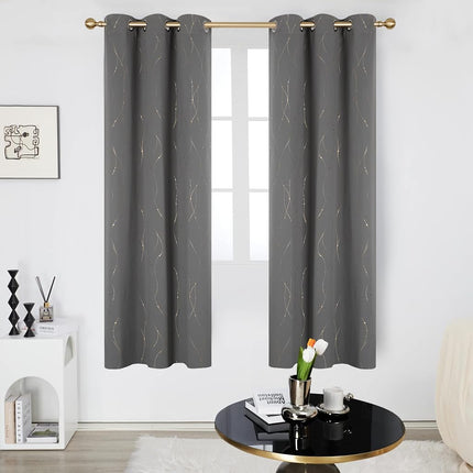 Deconovo Blackout Grommet Curtains Pair with Golden Dots Pattern Energy Saving Room Darkening Curtains for Living Room and Sliding Glass Door 42W x 84L Inch Grey 2 Panels