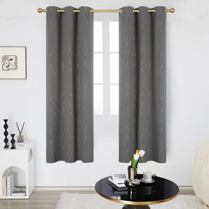 Deconovo Cortinas Opacas con Ojal Superior con Diseño de Líneas Onduladas Doradas y Puntos, Cortinas Termoaislantes para Ventanas de Comedor, 42W x 72L Pulgadas, Gris, Juego de 2