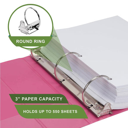 Samsill Plant Based Durable 3 Inch 3 Ring Binders, Made in The USA, Fashion Clear View Binders, Up to 25% Plant Based Plastic, Berry Pink, 2 Pack (U86876)