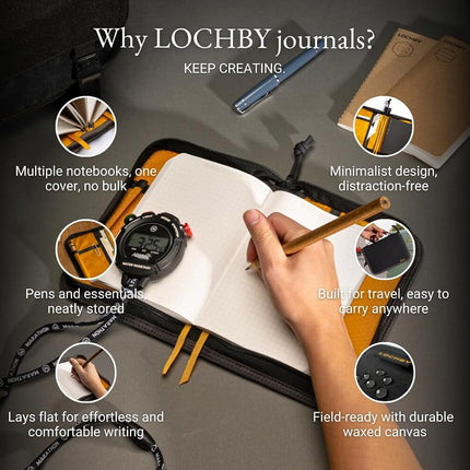 LOCHBY® Field Folio A6 | Zipper Journal Notebook Cover | Water Resistant Waxed Canvas | Perfect for Travel, Art, Bullet Journal