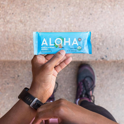 ALOHA Organic Plant Based Protein Bar, Vanilla Almond Crunch, 1.9 oz, 12 Count, Vegan, Gluten Free, Non-GMO, Stevia Free, Soy Free, Dairy Free