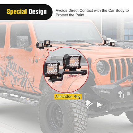 Nilight Dual Light Mounting Bracket for 2018-2023 Wrangler JL/JLU 2020-2023 Gladiator JT Front A-Pillar Assist Off Road LED Pod Light Work Light, 2 Year Warranty