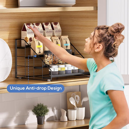 GIGIFTREE Spice Rack Organizer for Cabinet, 4 Tiered Spice Rack Organizer, Tiered Adjustable Spice Shelf for Kitchen Countertop Pantry Organization (Bright Black)