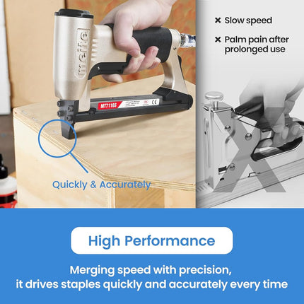 meite MT7116S Upholstery Stapler - 22 Gauge 71 Series 3/8" Crown or C-Crown Fine Wire Stapler with Safety (1/4" to 5/8" #MT7116S)