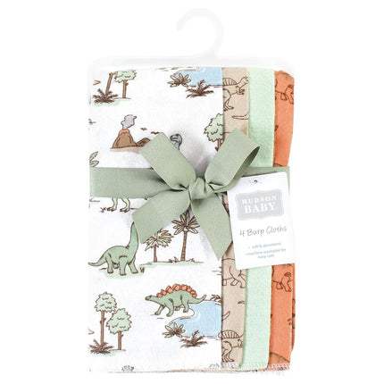 Hudson Baby Paños para eructar de franela de algodón unisex para bebé, paquete de 4 unidades de aventuras de dinosaurios, talla única