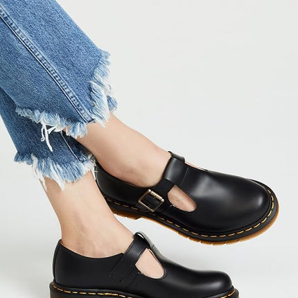 Dr. Martens Women's Polley Mary Jane Flat, Black Smooth, 4 Medium UK (6 US)