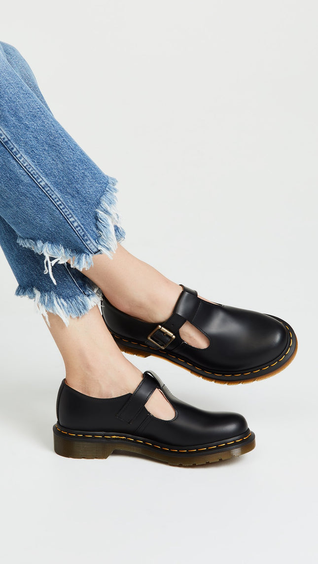 Dr. Martens Women's Polley Mary Jane Flat, Black Smooth, 4 Medium UK (6 US)