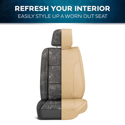 MotorBox Car Seat Covers – DiamondLux Edition Premium Faux Leather Tan Beige Seat Protectors – Double Cross Stitched Cushioned Automotive Accessories for Trucks, SUVs, Cars – Front Seat Set