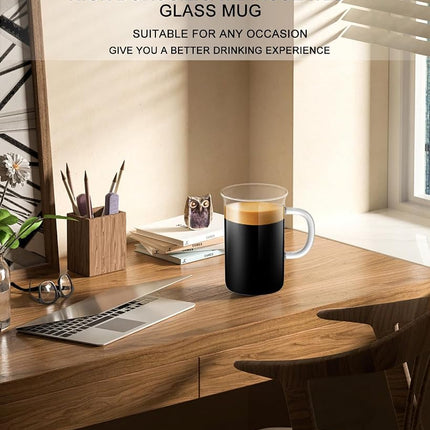 Tazas de café de cristal LUXU de 473 ml, juego de 2 tazas de café grandes de cristal transparente, vasos de té helado, vasos sin plomo para agua, capuchino, latte, cereales, yogur, leche - Diseño de fondo plano