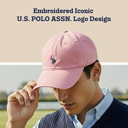 U.S. Polo Assn. Men's U.s Polo Assn. Cotton Adjustable Curved Brim With Embroidered Small Pony Logo Baseball Cap, Pink, One Size UK