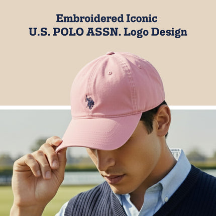 U.S. Polo Assn. Men's U.s Polo Assn. Cotton Adjustable Curved Brim With Embroidered Small Pony Logo Baseball Cap, Pink, One Size UK