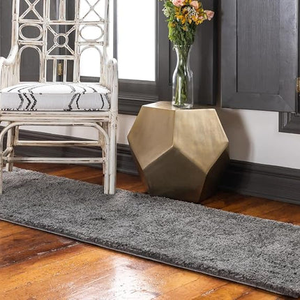 Unique Loom Solo Collection Plush, Modern, Solid, Shag Area Rug (2' 2 x 8' 0 Runner, Gray)