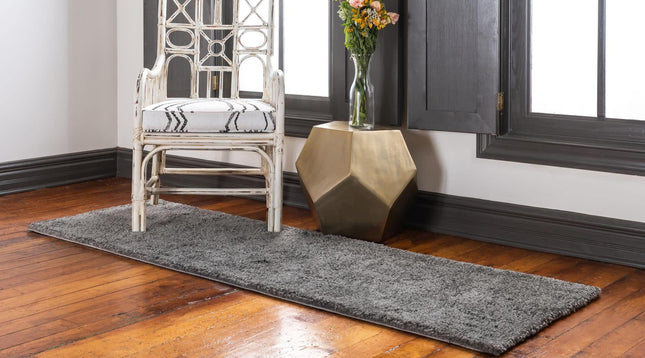 Unique Loom Solo Collection Plush, Modern, Solid, Shag Area Rug (2' 2 x 8' 0 Runner, Gray)