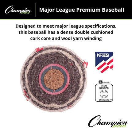 Juego de béisbol de cuero Champion Sports: Docena de pelotas de béisbol de cuero genuino oficiales para interiores/exteriores para entrenamiento o partido real - OLBPRO Paquete de 12