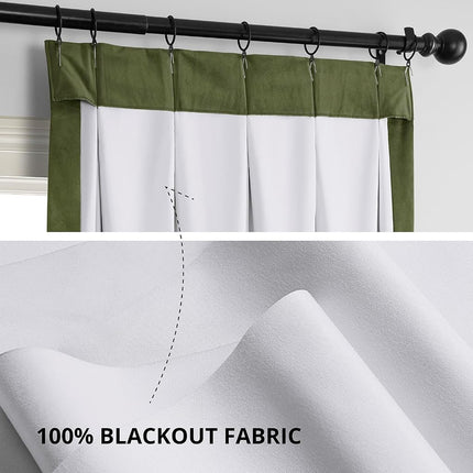 HPD Half Price Drapes Velvet Blackout Curtains/Drapes - 120 Inches Long 1 Panel Blackout Curtain Signature Pleated for Living Room & Bedroom - 25W X 120L, Hunter Green