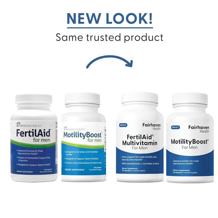 FertilAid for Men and MotilityBoost Combo, Prenatal Vitamins and Male Fertility Supplement to Support Count and Motility with L-Carnitine, CoQ10, Zinc and More, 150 Capsules, 1 Month Supply