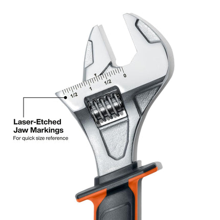 Klein Tools 47130INS Insulated Adjustable Wrench, 12-Inch, 1000V Rated, ASTM F1505 Certified, Class 2 Glove Compatible, Laser-Etched Jaw Markings
