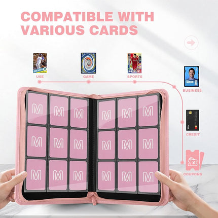 Trading Card Binder with 9 Side Loading Pocket Card Album Hold Up to 540 Cards PU Card Collection Binder, Collectible Albums Card Folder for MTG, TCG, Sports Cards（9-Pink）