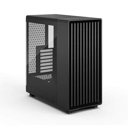 Fractal Design North Momentum Black - Glass Side Panel - Genuine Blackened Oak Wood Front - High Airflow PC Gaming Case - Three powerful 120mm Momentum Fans Included - ATX Support