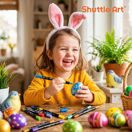 Shuttle Art Dual Tip Metallic Acrylic Paint Pens, 28 Colours Fine & Brush Paint Marker Pens, Paint Pens for Rock Painting, Ceramic, Wood, Fabric, Art Marker Pen Set for Kids Adults on Christmas Easter