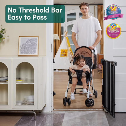 Babelio 34" Tall Auto Close Baby/Dog Gate for Stairs, 2-in-1 Extra-Wide Walk Thru Child Gate, with No Threshold Design, Black