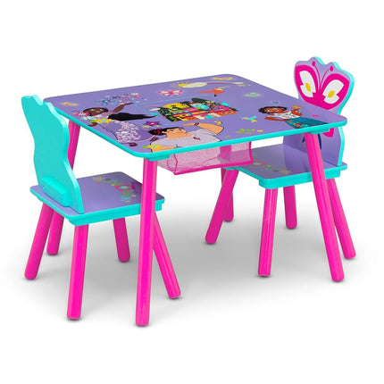 Juego de mesa y sillas infantiles Disney Encanto con almacenamiento (2 sillas incluidas) de Delta Children - Ideal para manualidades, la merienda, la educación en casa, los deberes y más - Certificado Greenguard Gold, morado