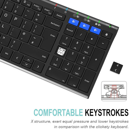 Arteck Universal Bluetooth Keyboard Multi-Device Stainless Steel Full Size Wireless Keyboard for Windows, iOS, Android, Computer Desktop Laptop Surface Tablet Smartphone Built in Rechargeable Battery