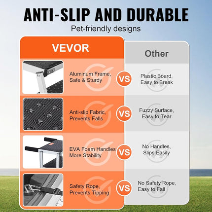 VEVOR Dog Stair for Cars, Wide 4-Step Car Ramp With Nonslip Surface, Portable Pet Steps, Lightweight Aluminum for SUV and Truck, Supports up to 68.1kg