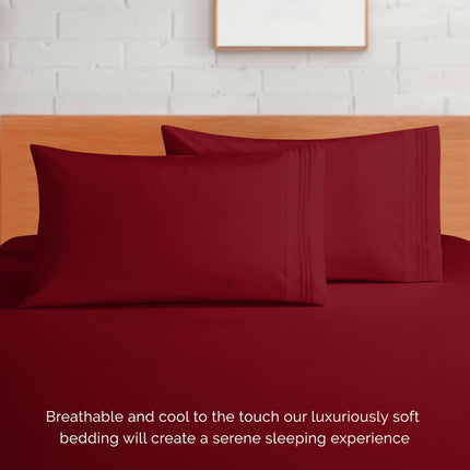 Elegant Comfort Luxurious 1500 Premium Hotel Quality Microfiber 4-Piece Sheet Set, 18-24 Inches Deep - Extra Deep Pocket Sheets - Ultra Soft 4PC Deep Pocket Sheets, King, Burgundy