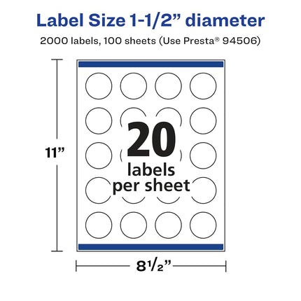 Avery Glossy Clear Round Labels with Sure Feed, 1.5" Diameter, 2,000 Glossy Clear Labels (36538)