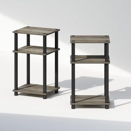 Furinno JUST Night Stand Set of 2, 3-Tier Turn-N-Tube Nightstand, Toolless Bedside Tables, End Table, Side Table with Open Storage for Bedroom, Living Room, French Oak