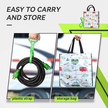 RVMATE Cable de extensión para generador de 3 clavijas y 30 amperios, 25 pies, cubierta SJTW NEMA L5-30P/L5-30R 125V