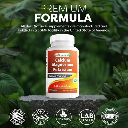 Best Naturals Calcium Magnesium Potassium - 120 Tablets - Non-GMO & Gluten Free