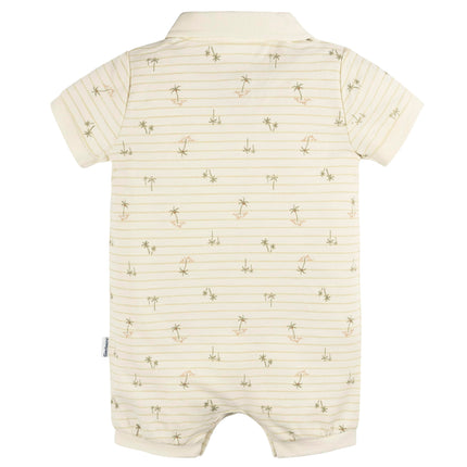 Gerber Baby Boys Cotton Polo Romper, Palm Tree Stripe, 12 Months