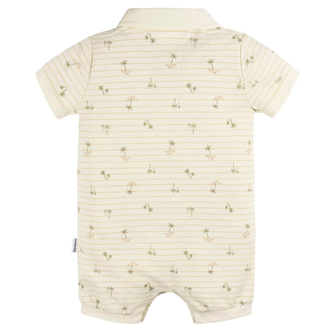 Gerber Baby Boys Cotton Polo Romper, Palm Tree Stripe, 12 Months