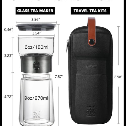 ZENS Modern Glass Tea Infuser Teapot, Smart One Touch Tea Maker for Loose Tea Diffusers with Insulated Mug and Portable Tea Kits, Cool Gongfu Tea Pot for Black Tea Lover Gifts