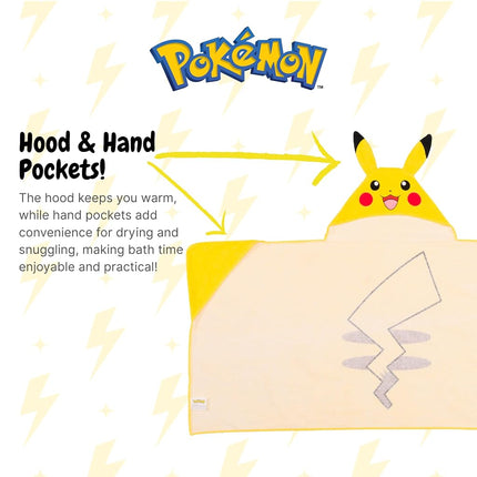 Pokemon Pikachu Kids Super Soft Bath/Pool/Beach Soft Cotton Terry Hooded Towel Wrap, 24 in x 50 in, (Officially Licensed Product) By Franco