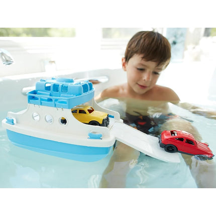 Green Toys Ferry Boat with Mini Cars Bathtub Toy, Blue/White