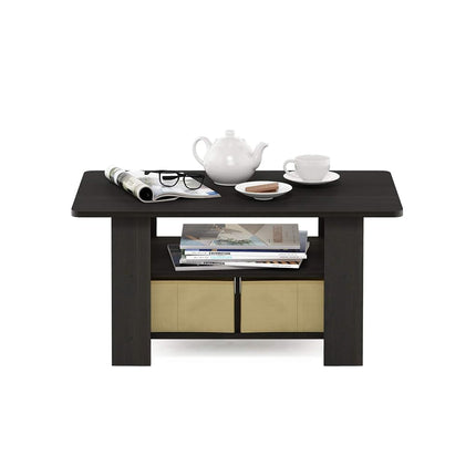 Furinno ANDREY Coffee Table with Storage and Bin Drawer, Espresso